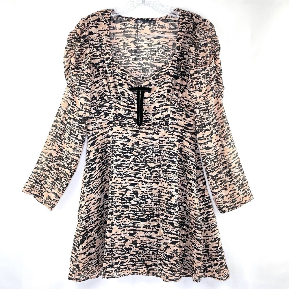 NWOT Zara Animal Print Mini Dress Ruffled Sleeve Sz M - Picture 6 of 13